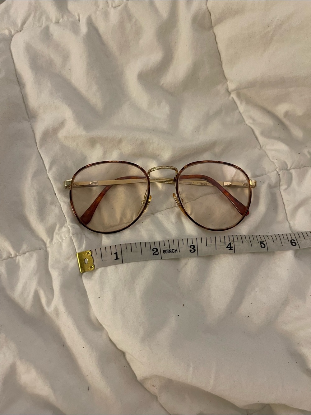Vintage Van Heusen Gold Metal Round Aviator Glasses w/ Tortoiseshell Temples 417